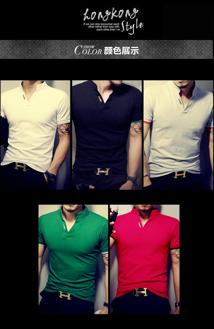 2021 Men's V Neck Fitness T Shirt Summer Fashion Solid Short Sleeve T Shirt Men LAISO Prints Slim Fit Mens Top Tees Shirt 5xl