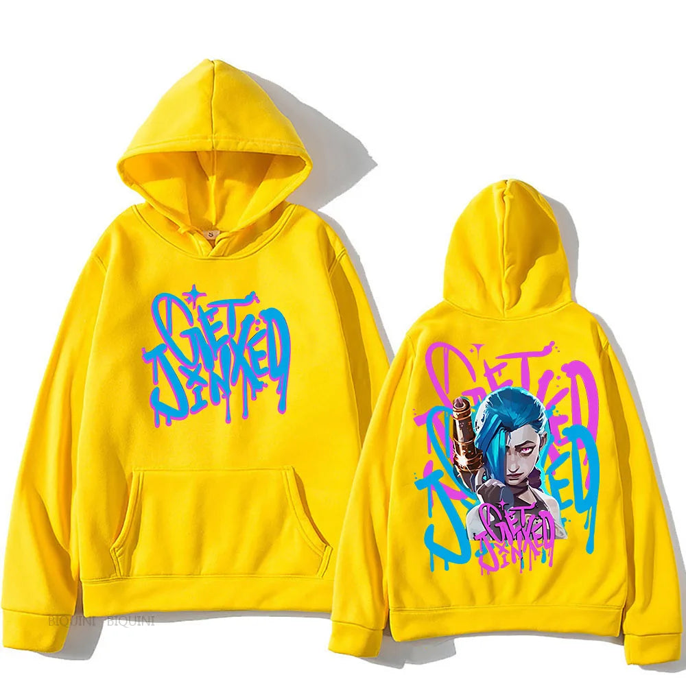 Arcane Jinx Cute Hooded Anime Print Harajuku Kawaii Sweatshirt Long-sleeved Cartoon Fleece Clothes Moletom Fashion Pullovers