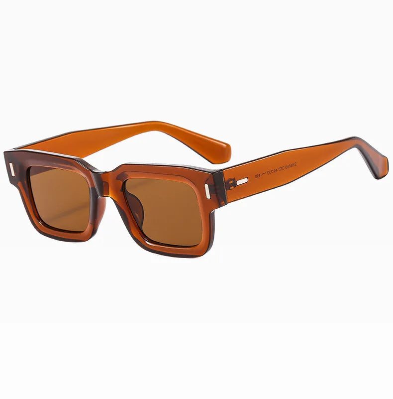 Brand Designer Square Sunglasses Women Men Ocean Color Shades Sun Glasses Female Fashion Rectangle Rivet Oculos De Sol