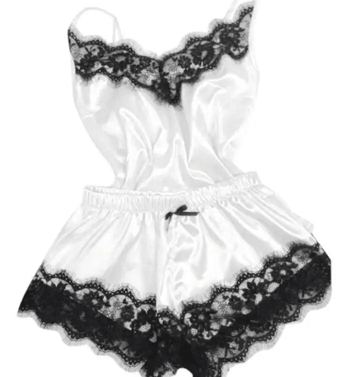 2024 New Women Bow Sleepwear Sleeveless Strap Nightwear Lace Trim Satin Cami Top Pajama Sets femme sexy lingerie pyjamas women