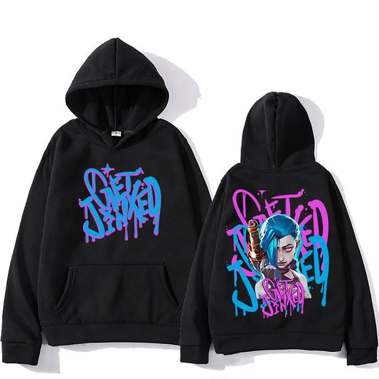 Arcane Jinx Cute Hooded Anime Print Harajuku Kawaii Sweatshirt Long-sleeved Cartoon Fleece Clothes Moletom Fashion Pullovers
