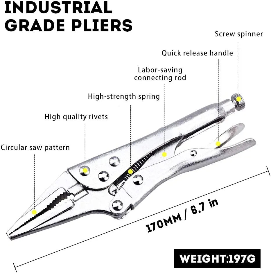 AIRAJ 3 Pcs Locking Pliers Welding Tools 7'' Carbon Steel Pliers Industry Round Mouth Vise High Torque Fixed Clamping Hand Tools