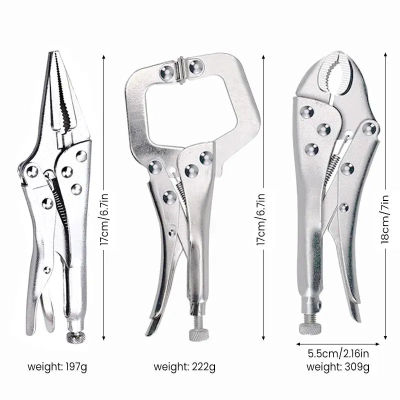 AIRAJ 3 Pcs Locking Pliers Welding Tools 7'' Carbon Steel Pliers Industry Round Mouth Vise High Torque Fixed Clamping Hand Tools