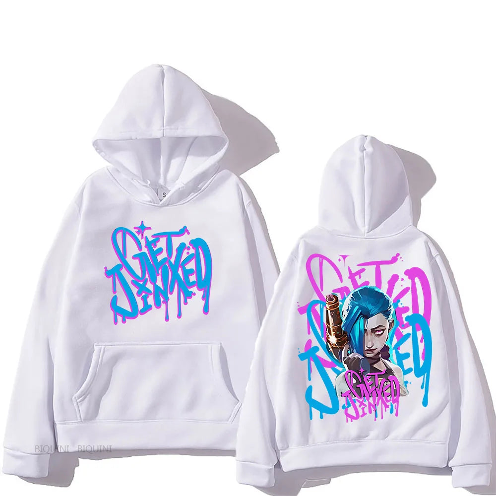Arcane Jinx Cute Hooded Anime Print Harajuku Kawaii Sweatshirt Long-sleeved Cartoon Fleece Clothes Moletom Fashion Pullovers