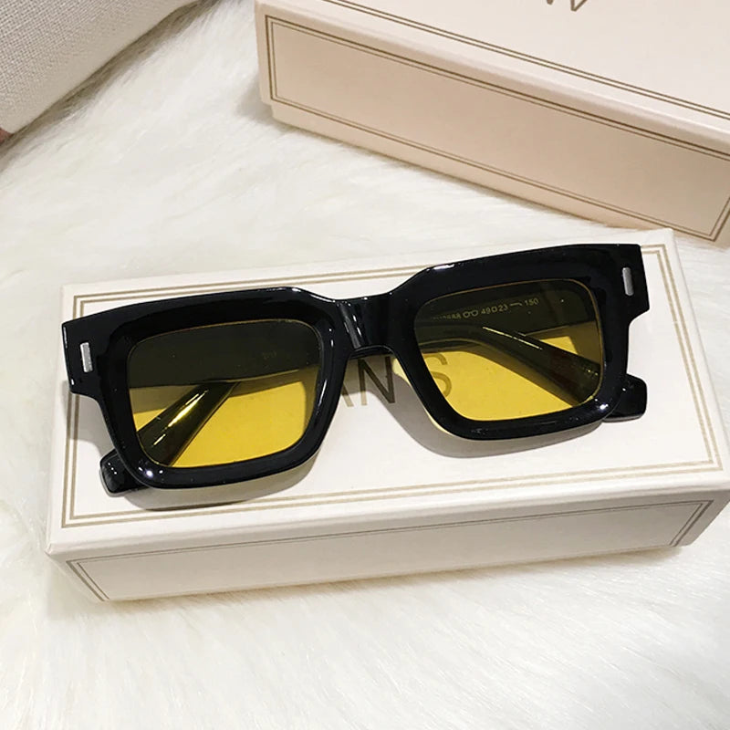 Brand Designer Square Sunglasses Women Men Ocean Color Shades Sun Glasses Female Fashion Rectangle Rivet Oculos De Sol 