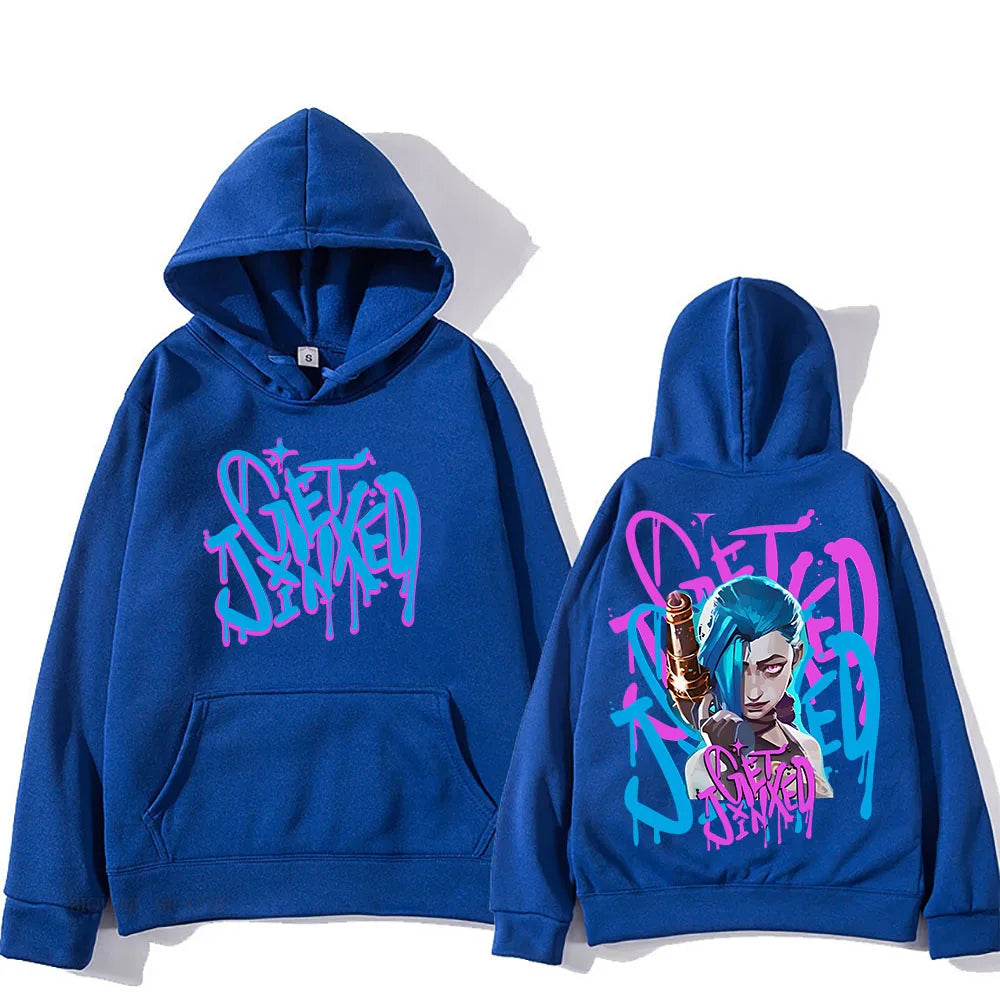 Arcane Jinx Cute Hooded Anime Print Harajuku Kawaii Sweatshirt Long-sleeved Cartoon Fleece Clothes Moletom Fashion Pullovers