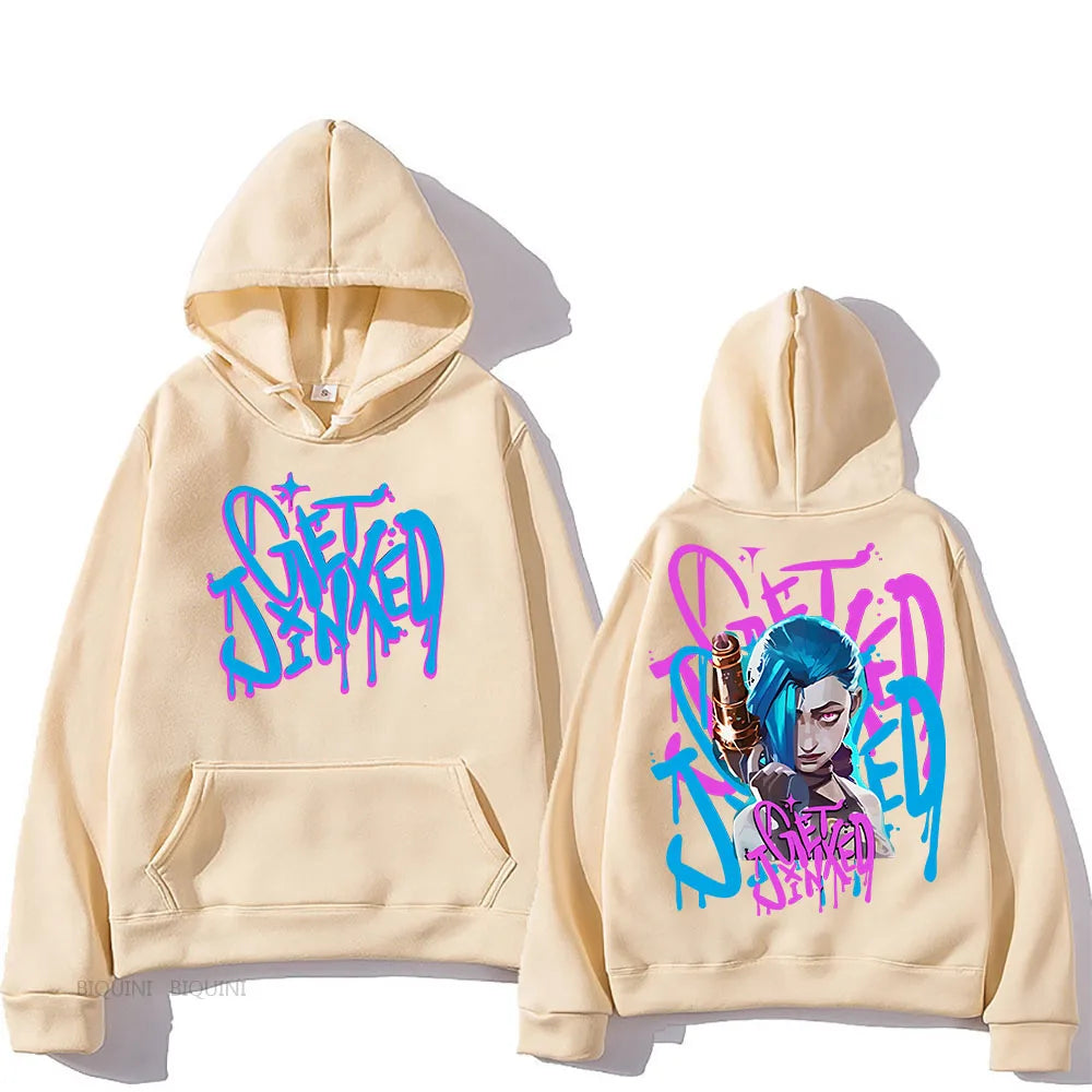 Arcane Jinx Cute Hooded Anime Print Harajuku Kawaii Sweatshirt Long-sleeved Cartoon Fleece Clothes Moletom Fashion Pullovers