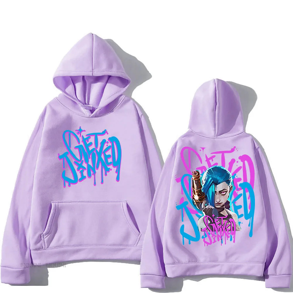 Arcane Jinx Cute Hooded Anime Print Harajuku Kawaii Sweatshirt Long-sleeved Cartoon Fleece Clothes Moletom Fashion Pullovers