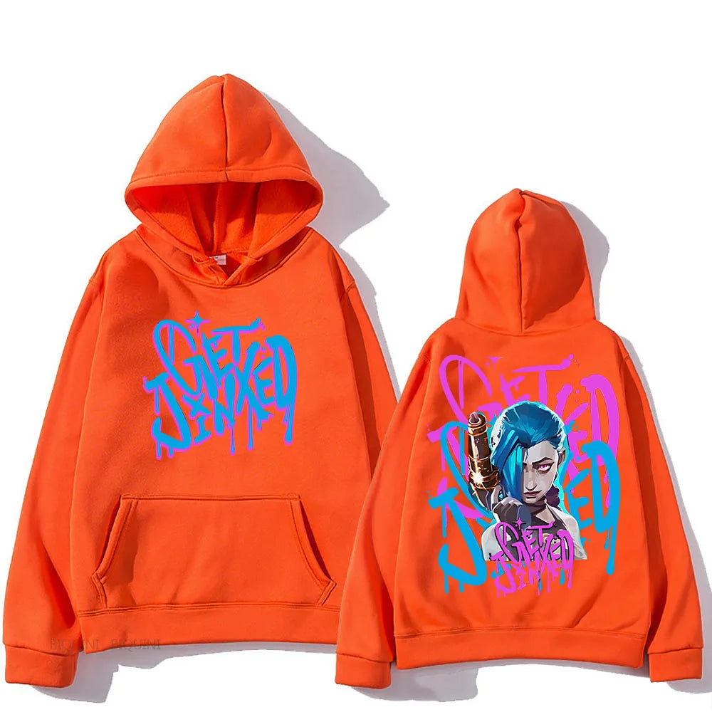 Arcane Jinx Cute Hooded Anime Print Harajuku Kawaii Sweatshirt Long-sleeved Cartoon Fleece Clothes Moletom Fashion Pullovers