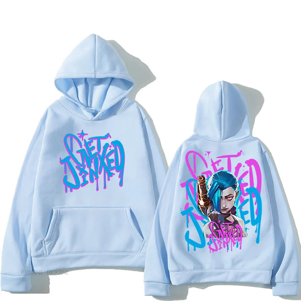 Arcane Jinx Cute Hooded Anime Print Harajuku Kawaii Sweatshirt Long-sleeved Cartoon Fleece Clothes Moletom Fashion Pullovers