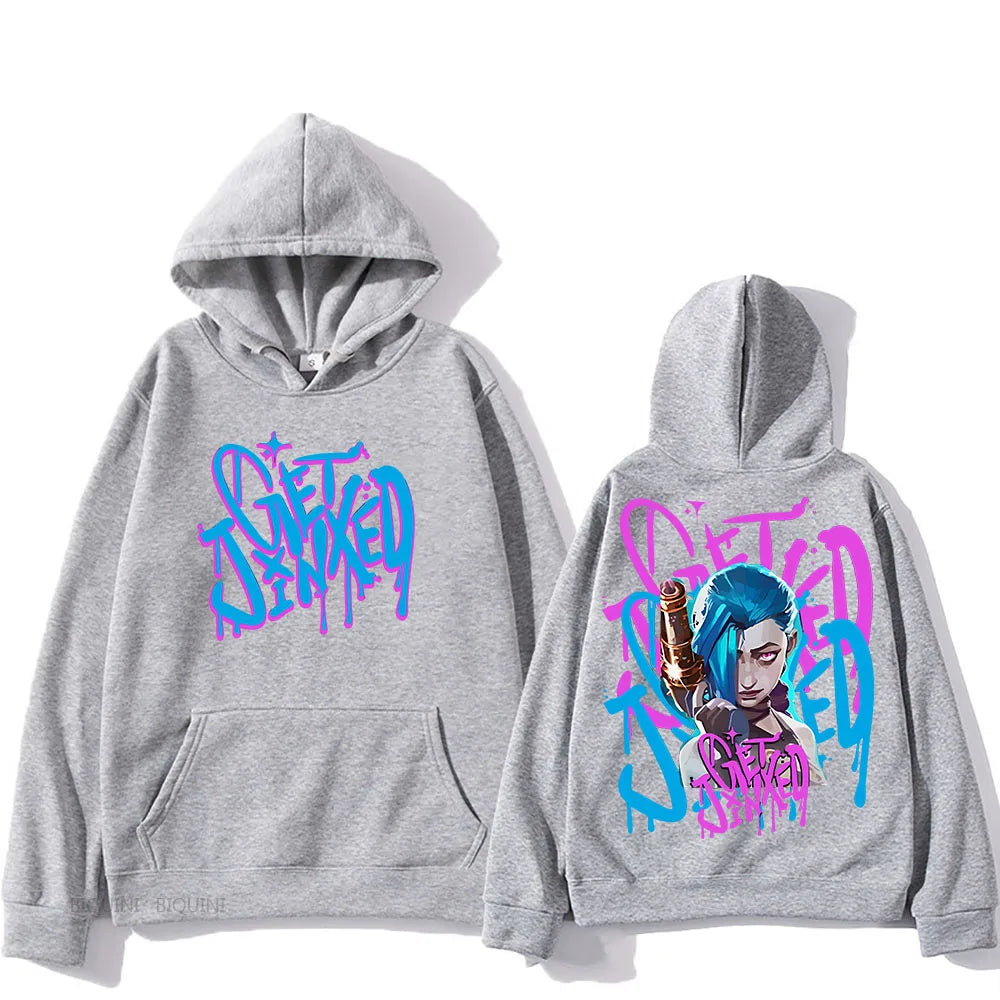 Arcane Jinx Cute Hooded Anime Print Harajuku Kawaii Sweatshirt Long-sleeved Cartoon Fleece Clothes Moletom Fashion Pullovers