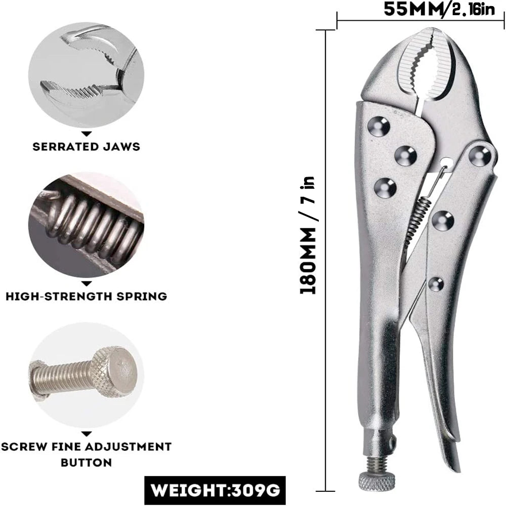AIRAJ 3 Pcs Locking Pliers Welding Tools 7'' Carbon Steel Pliers Industry Round Mouth Vise High Torque Fixed Clamping Hand Tools