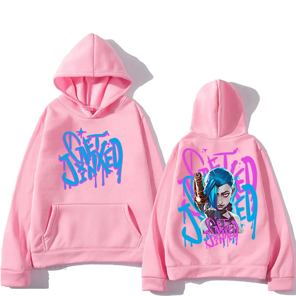 Arcane Jinx Cute Hooded Anime Print Harajuku Kawaii Sweatshirt Long-sleeved Cartoon Fleece Clothes Moletom Fashion Pullovers