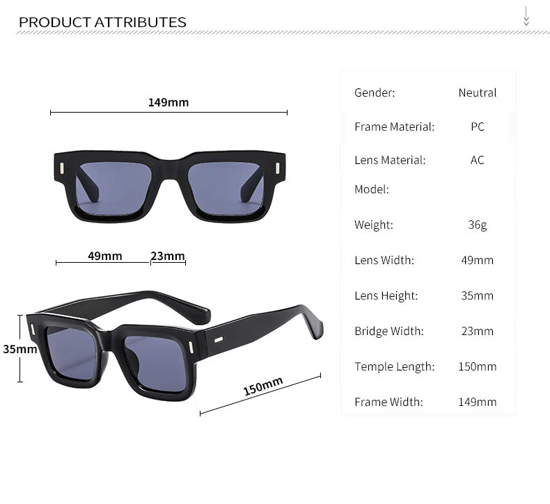 Brand Designer Square Sunglasses Women Men Ocean Color Shades Sun Glasses Female Fashion Rectangle Rivet Oculos De Sol 